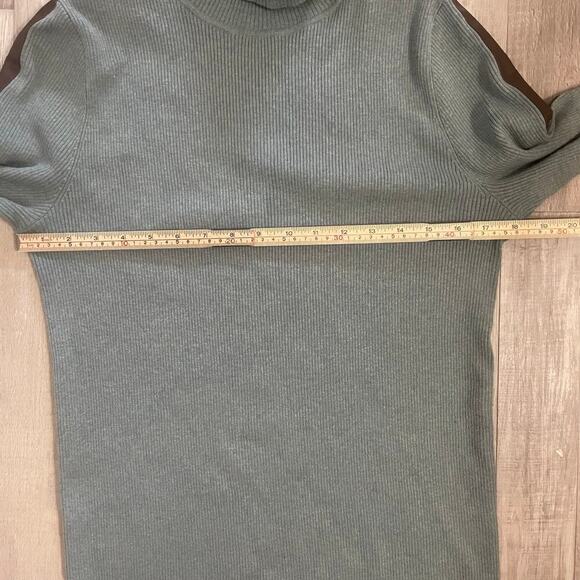 Lauren Ralph Lauren Faux Leather Trim Turtleneck Sweater XL Teal Heather/brown - Picture 7 of 11